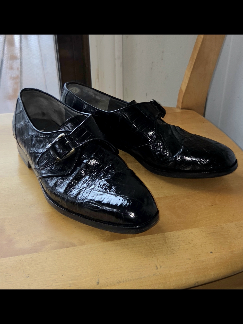 VERY RARE WENS Men's Black Real Crocodile Leather Monk Strap Dress Shoes